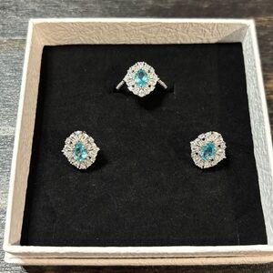 SET! Natural Apatite w/ Zircon Ring & Earrings in 925 Sterling Silver. Sz 7.